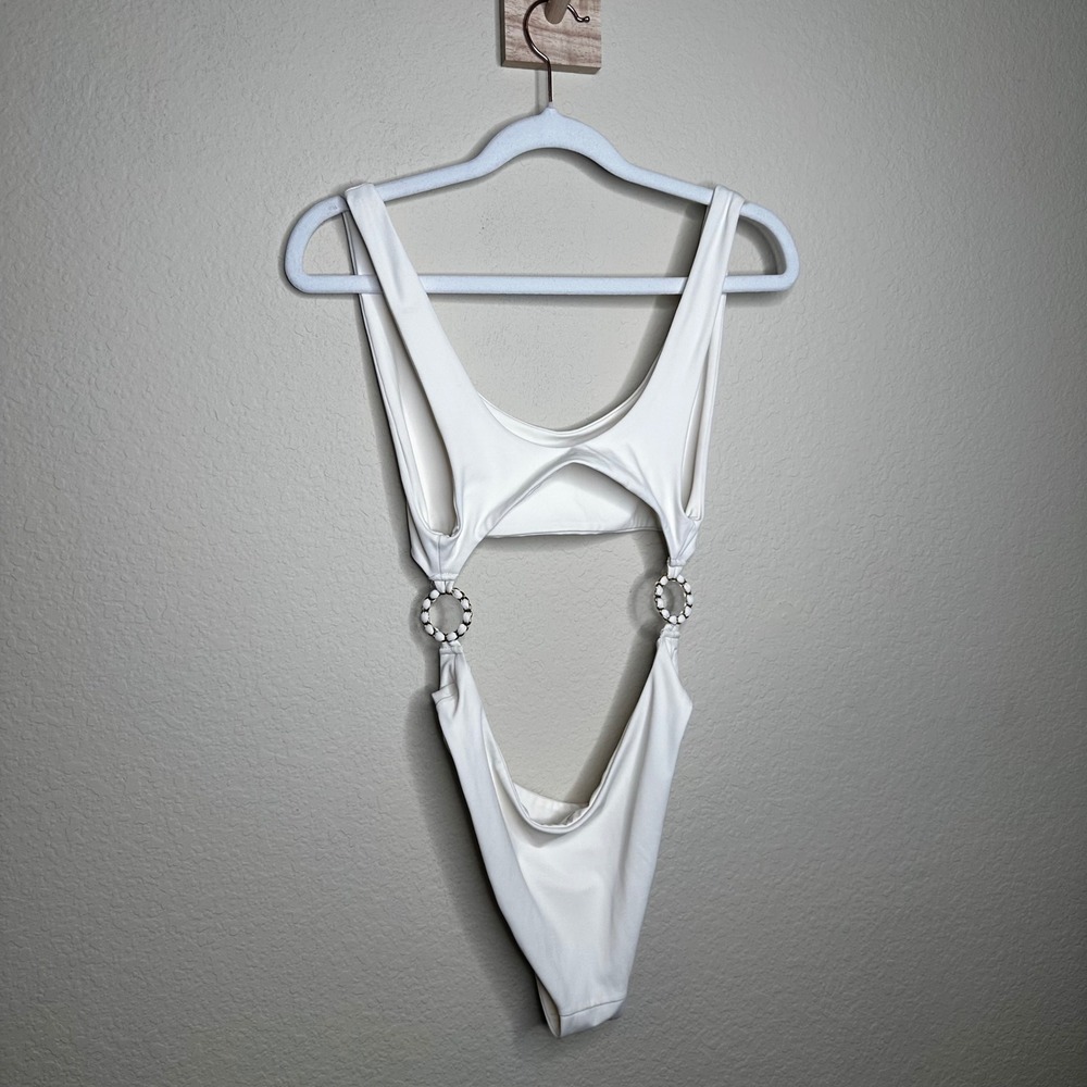 ANAINA White Cutout Monokini One Piece Swimsuit with Ring Detail Medium - Picture 4 of 4
